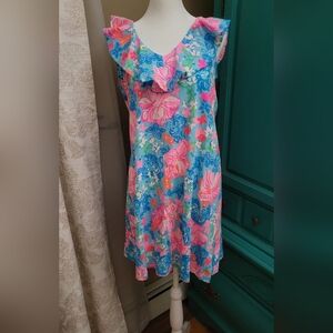NWT- Lilly Pulitzer Floral Dress- Surf Blue Luscious Lions / Alessa Dress